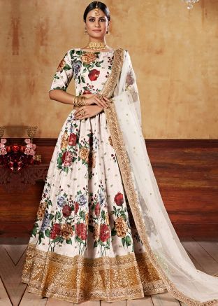 White Floral Printed Lehenga Choli