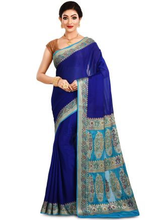 Royal Blue Woven Pure Silk Saree
