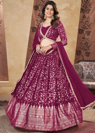Magenta Foil Print Lehenga Choli