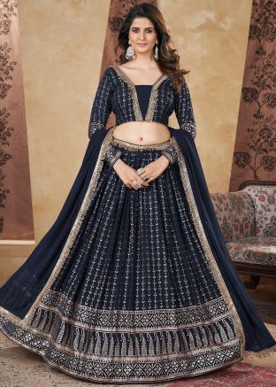 Blue Foil Print Lehenga Choli