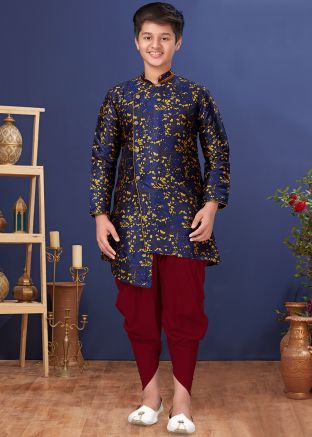 Readymade Dark Blue Kids Readymade Sherwani Set