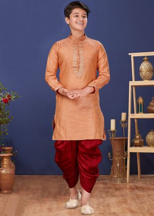 Orange Readymade Kids Kurta Dhoti Set