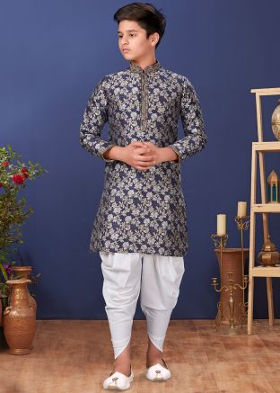 Readymade Dark Blue Kids Kurta With Dhoti