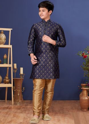 Kids Kurta Churidaar Set In Dark Blue