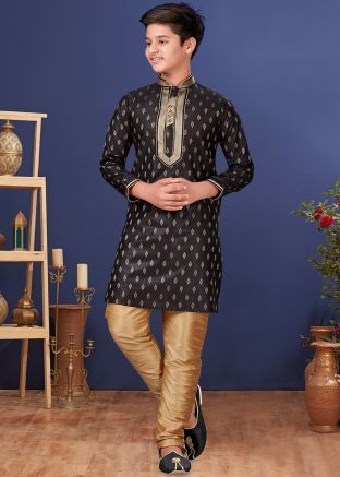 Readymade Kids Kurta Churidaar Set In Black