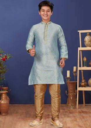 Light Blue Kids Kurta Pajama Set
