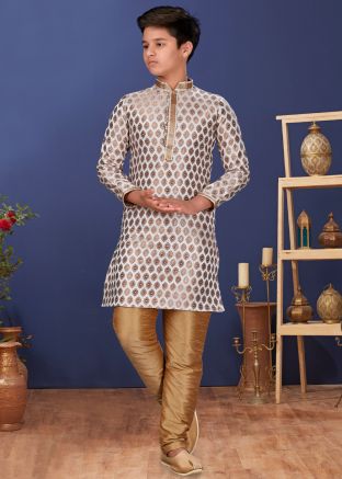Readymade White Kids Kurta Churidaar Set