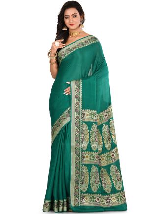 Teal Green Woven Pure Silk Saree