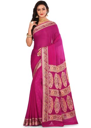 Magenta Woven Pure Silk Saree
