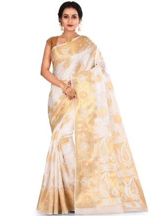 White Woven Pure Silk Saree