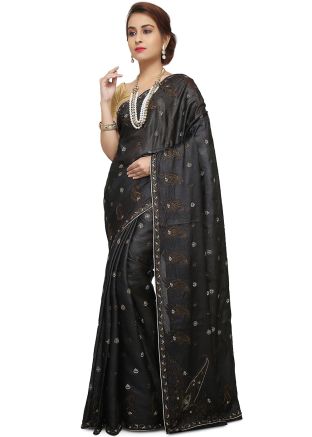 Black Pure Silk Embroidered Saree