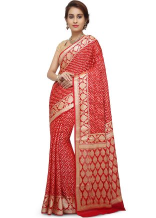 Deep Red Woven Pure Silk Saree