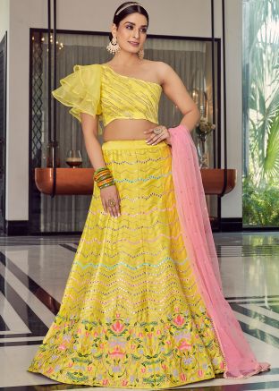 Yellow Embroidered Bridesmaid Lehenga Choli In Silk