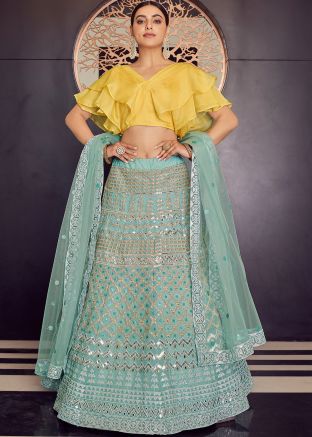 Turquoise Embroidered Lehenga Choli With Dupatta