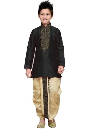 Black Readymade Kids Kurta With Dhoti