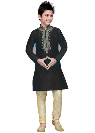 Black Readymade Kids Kurta With Churidar