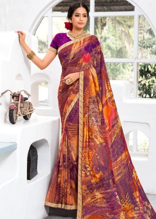 Multicolor Printed Georgette Saree