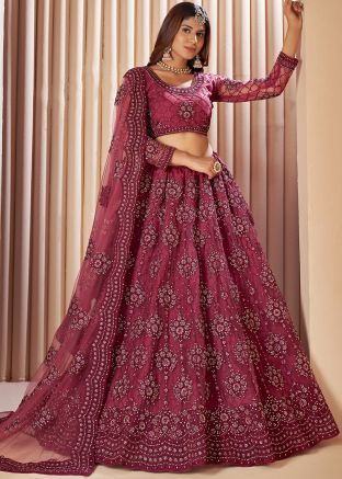 Pink Bridesmaid Embroidered Net Lehenga Choli