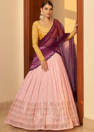 Pink Heavy Border Lehenga Choli In Georgette