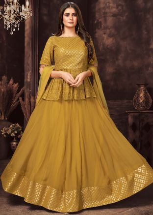 Yellow Embroidered Kurti Style Ready to Wear Lehenga Choli