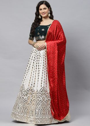 White Applique Work Lehenga Choli With Silk Dupatta