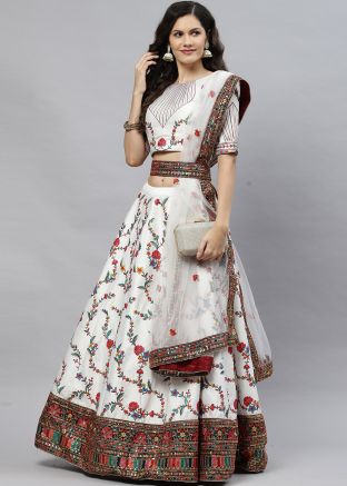 White Embroidered Silk Lehenga Choli With Dupatta