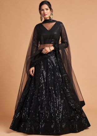 Black Sequins Embellished Lehenga Choli & Dupatta