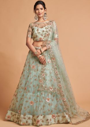 Green Embellished Net Lehenga Choli