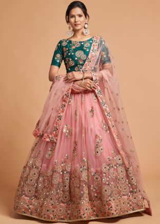 Peach Embroidered Lehenga Choli With Dupatta