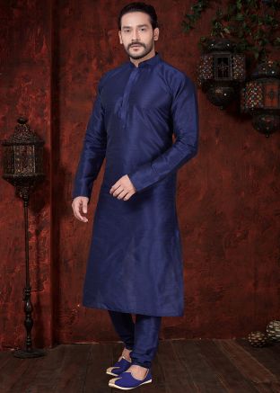 Blue Readymade Dupion Silk Kurta Pajama