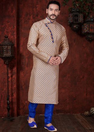 Beige Readymade Art Silk Kurta Pajama
