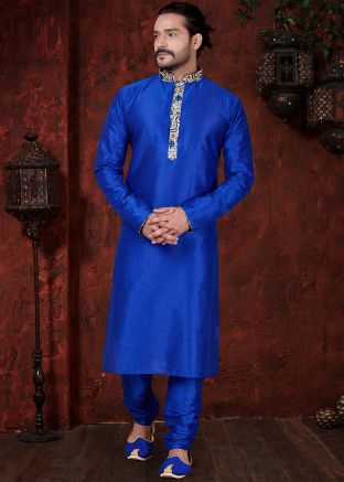 Designer Readymade Royal Blue Kurta Pajama for Men