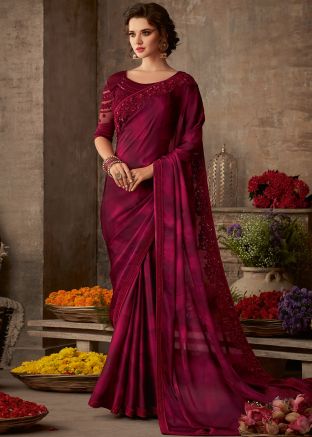 Indian Magenta Shaded Art Silk Cocktail Saree With Blouse