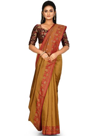 Yellow Banarasi Silk Woven Border Saree