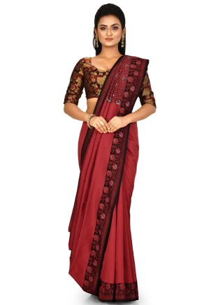 Maroon Banarasi Silk Woven Border Saree