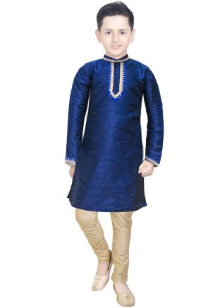 Kids Blue Readymade Silk Kurta Pajama