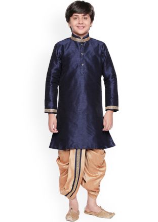 Dark Blue Readymade Kids Kurta With Dhoti Set