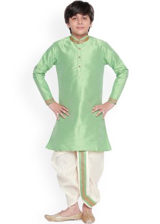 Kids Green Readymade Kurta With Dhoti