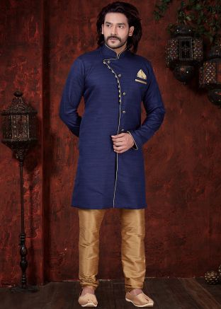 Readymade Navy Blue Indo Western Sherwani