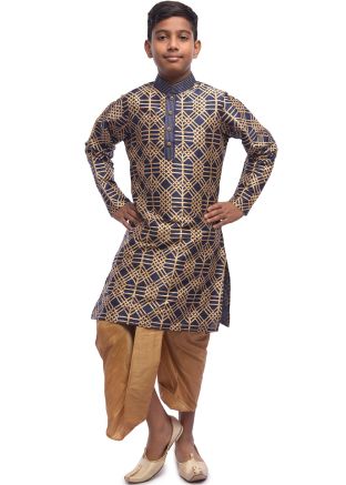 Navy Blue Woven Kids Dhoti Kurta Set