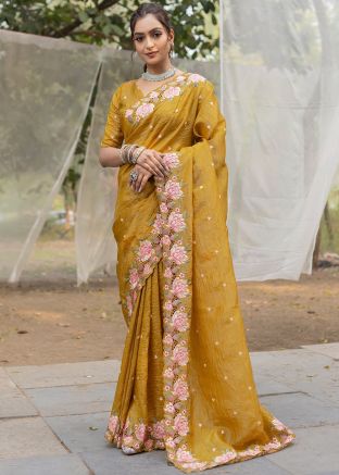 Yellow Embroidered Border Silk Saree