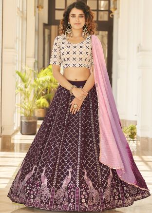 Purple Sequined Georgette Lehenga Choli With Dupatta