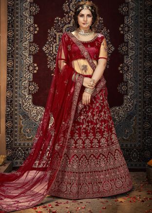 Maroon Dori Embroidered Lehenga Choli In Net