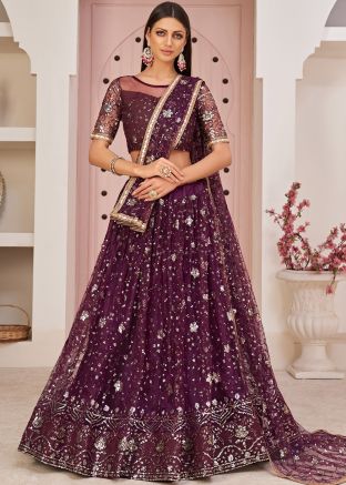 Purple Sequined Lehenga Choli In Net