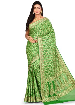 Green Woven Pure Silk Saree With Blouse