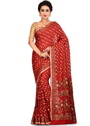 Red Woven Pure Silk Saree With Blouse