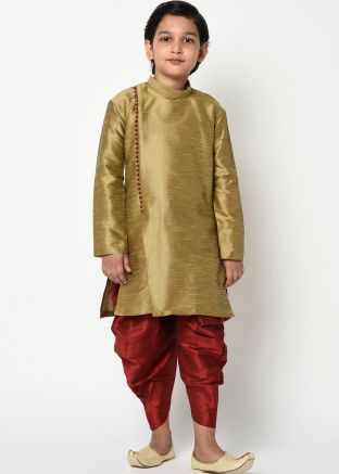 Green Silk Readymade Dhoti Kurta For Kids