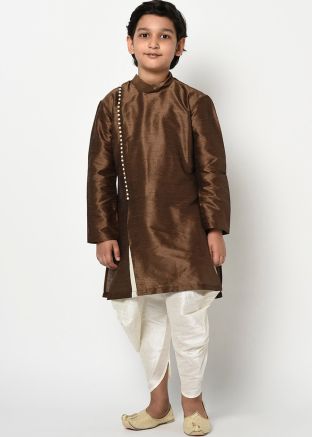 Brown Kids Readymade Dhoti With Silk Kurta