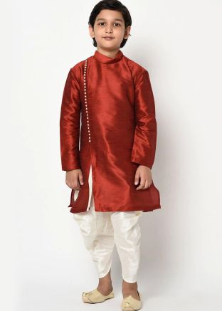 Readymade Maroon Silk Kids Dhoti Kurta