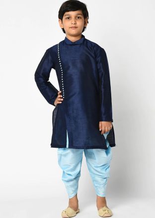 Readymade Blue Kids Dhoti Kurta In Silk